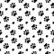 Footprints seamless pattern. Pet prints. Paw cute background for pets dog, cat. Foot puppy. Black shape pawprints. Footprint. Anim