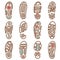 Footprints vector icons of boot shoe sole track print
