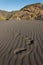 Footprints in volcanic sand