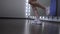 foots of a young girl rehearsing a dance in the studio in front of the mirror.