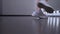 foots of a young girl rehearsing a dance in the studio in front of the mirror.