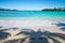 Footsteps in palm trees shadow on perfect tropical beach