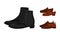 Footwear with Ankle Boots with Shoe Laces and Loafer Vector Set