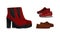 Footwear with High Heeled Ankle Boots and Laced Training Shoes Vector Set