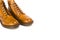 Footwear Ideas. Closeup of Pair of Premium Tanned Brogue Derby
