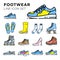 Footwear line icon set