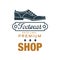 Footwear, premium shop logo, estd 1963 vintage badge for shoemaker, shoe shop and shoes repair vector Illustration