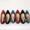 Footwear for women. High heels. Top view different colors of high heels.