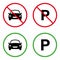 Forbid Parking Car Silhouette Pictogram. Park Vehicle Transport Allowed Road Green Sign. Car Prohibited Black Icon