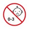 Forbidden Child Under Three Year Pictogram. Prohibit Not Suitable for Kid Red Stop Circle Symbol. Ban Baby Age 3 Years