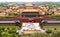 Forbidden city in Beijing from above. Beijing, China at the Imperial City north gate.
