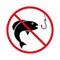 Forbidden Fish Sea Pictogram. Prohibited Fishing Seafood Red Stop Circle Symbol. Fishing Ban Place Black Silhouette Icon