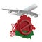 Forbidden flight to Republic Belarus on white background. Isolated 3D illustration