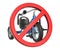 Forbidden sign with children`s tricycle. 3D rendering