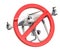 Forbidden sign with drone quadrocopter, 3D rendering