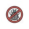 Forbidden sign with dust mites, allergy flat color line icon.