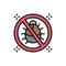 Forbidden sign with dust mites, anti allergic materials flat color line icon.