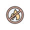 Forbidden sign with fire, firefighting, no bonfire flat color line icon.