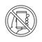 Forbidden sign with mobile phone linear icon