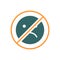 Forbidden sign with a negative emoji colored icon. Prohibition of unhappy, upset, depression symbol