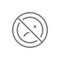 Forbidden sign with a negative emoji line icon. Prohibition of unhappy, upset, depression symbol