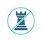 Forbidden sign with a rook chess colored icon. Board game, table entertainment symbol