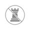 Forbidden sign with a rook chess gray icon. Board game, table entertainment symbol