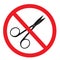 Forbidden sign with scissors glyph icon.