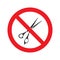Forbidden sign with scissors glyph icon