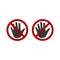 Forbidden sign stop palm hand icon. No entry prohibition. Do not touch. Silhouette symbol. space. Vector isolated illustration.