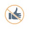 Forbidden sign with a thumb up colored icon. No like, approvement gesture symbol