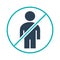 Forbidden sign with a user profile colored icon. Public navigation, no man entry symbol