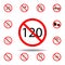 Forbidden speed 120 icon on white background. set can be used for web, logo, mobile app, UI, UX