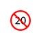 Forbidden speed 20 icon on white background can be used for web, logo, mobile app, UI UX