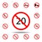 Forbidden speed 20 icon on white background. set can be used for web, logo, mobile app, UI, UX