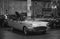 Ford 55 T-bird thunderbird vintage sportscar classic automobile in garage, grayscale shot