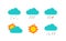 Forecast weather meteo icons set vector with rain, snow, sun and thunderstorm meteorology symbols flat cartoon illustration