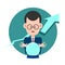 Forecasting concept with business man using the crystal ball to forecast future business and arrow up background vector design