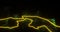 forefinger of two yellow hands touch each other in space. Neon silhouettes with bright glowing particles. The concept of