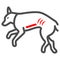 Foreign body in dog stomach line icon, Diseases of pets concept, pet with gastritis sign on white background, stomach
