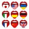 Foreign language school concept. Foreign language tongue open mouth flag of USA England Germany Italy France China Ukraine Spain