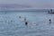 Foreign tourists float on the Dead Sea in Jordan.