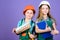 Foreman inspector. Repair. small girls repairing together in workshop. Labor day. 1 may. engineering idea. Little kids