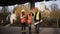 Foreman shows two women inspectors to the construction site.