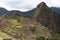 The foremost section of Machu Picchu including the Industrial Zone, Prisoner`s Area, agricultural terraces, and The Main Temple