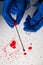 Forensic technician taking DNA sample from blood stain