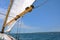 Foresail and Wooden Mast of Schooner Sailboat