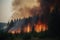 The forest is ablaze as trees burn and smoke billows into the sky. The fire rages on, threatening to consume the entire