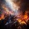 Forest ablaze Fire scene with powerful flames and billowing smoke