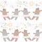 Forest animals dancing ballet seamless pattern. Cute cartoon wild nature children kids bear hand drawing ballerina